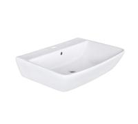Belvit Lavabo suspendu rectangulaire, en céramique, lotus, blanc, 60 cm, pour toilettes d'invités, montage mural, avec trou de robinet, lavabo d'invités, lavabo mural, 59 x 15 x 46,5 cm