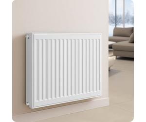 Belvit Radiateur universel, radiateur plat compact - robinet, 6 raccordements, type T22, 900x600, blanc pur RAL 9016, acier, DIN EN 442, robinet et support mural inclus, à suspendre au mur
