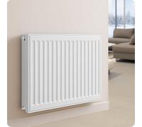 Belvit Radiateur universel, radiateur plat compact - Valve - 6 ports, type T22, 400 x 2600, 3237 W, blanc pur RAL 9016, acier, DIN EN 442, avec valve et support mural, suspendu au mur