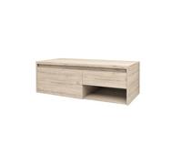 Belvit Tocantins Meuble de lavabo suspendu en MDF, 120 cm, sans poignée, avec tiroir, compartiment ouvert, fermeture douce, meuble de salle de bain moderne, bois clair