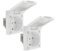 BeMatik - Socle de prise Schuko encastrable à vis IP44 avec couvercle blanc paquet de 2