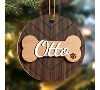 Bemaystar Boule De Noel Personnalisée Prénom-Ornement De Noël De Chien Personnalisé en Bois 3D, pour Mon Cher Chien