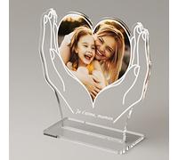 Bemaystar Cadre Photo Coeur Cadeau Personnalisé - Fête des Mères, pour Grand Mères, Idee Cadeau Femme Originale, Cadre Photo Verre Acrylique 15 x 20 cm