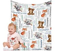 Bemaystar Couverture Bébé Personnalisée avec Prénom - Flanelle Couverture Bebe Naissance Cadeau de Naissance Garçon/Fille pour Baby Shower et Baptême - Ours