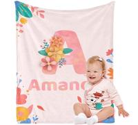 Bemaystar Couverture Personnalisée Bébé-Personnalisée Première Lettre Couverture Bebe Naissance-Doudou Personnalisé-Idee Cadeau Bapteme-Cadeau Naissance Fille-Cadeaux pour Nouveaux-né