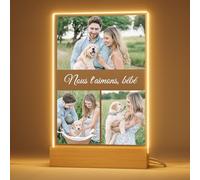 Bemaystar Lampe LED Personnalisée | Cadre Photo Personnalisé Lumineux avec Photo et Texte | Cadeau Couple Original Femme Homme Anniversaire Saint-Valentin Mariage | 3 Photos