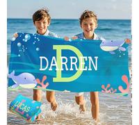 Bemaystar Serviette de Plage Personnalisée-Serviette de Plage Enfant Cadeau Personnalisé Séchage Rapide sans Sable Ultra Absorbante Bord de mer, Plage, Natation, Fitness, Camping, Yoga(Dauphins)