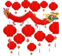 Bememo 21 Pièces Dragon Nouvel an Chinois et Lanternes Rouges Chinoises Décoration pour Fête du Printemps Chinois Nouvel an Mariage