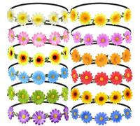 Bememo Lot de 12 bandeaux à fleurs pour fille et femme, couronne de fleurs hippie, couronne florale pour festival, mariage, fête de mariage (brillant)