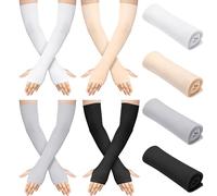 Bememo Lot de 4 gants de protection solaire UV sans doigts pour la conduite en manche, pour homme et femme, Noir, teint de peau, gris clair, blanc, taille unique