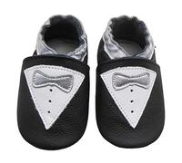 Bemesu Chausson Bebe Chaussons Cuir Souple Bébé Garçon Fille Premiers Pas Chaussons Enfant (Cravate Noire, M, 6-12 M, EU 20/21)