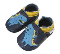 Bemesu Chaussons bebe, Chausson Cuir bébé, Chausson bebe Fille, Chaussons Enfant, Chaussons Cuir Souple bebe, Chausson bebe Garcon, Chaussures bébé, Dinosaure Bleu foncé(M, 6-12 M, EU 20-21)
