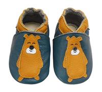 Bemesu chaussures rampantes pour bébés premiers marcheurs chaussons en cuir chaussons pour enfants en cuir souple pour filles et garçons ours pétrole (XL, EU 23-24)