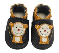 Bemesu chaussures rampantes pour bébés premiers marcheurs chaussons en cuir chaussons pour enfants en cuir souple pour filles et garçons singe noir (S, EU 18-19)
