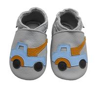 Bemesu chaussures rampantes pour bébés premiers marcheurs pantoufles en cuir pantoufles pour enfants en cuir souple pour filles et garçons voiture gris clair (M, 6-12 M, EU 20-21)