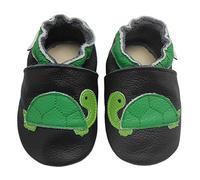 Bemesu chaussures rampantes pour bébés premiers marcheurs pantoufles en cuir pantoufles pour enfants en cuir souple pour filles et garçons tortue noire (S, UE 18-19)