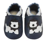 Bemesu chaussures rampantes pour bébés premiers marcheurs pantoufles en cuir pantoufles pour enfants en cuir souple pour filles et garçons ours noir (L, EU 21-22)