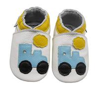 Bemesu chaussures rampantes pour bébés premiers marcheurs pantoufles en cuir pantoufles pour enfants en cuir souple pour filles et garçons voiture blanche (M, 6-12 M, EU 20-21)