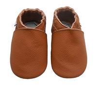 Bemesu chaussures rampantes pour bébés premiers marcheurs pantoufles en cuir pantoufles pour enfants en cuir souple de couleur unie marron (S, 0-6 M, EU 18-19)