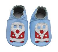 Bemesu premiers marcheurs chaussures rampantes pour bébés pantoufles en cuir pantoufles pour enfants en cuir souple pour filles et garçons voiture bleu clair (L, 12-18 M, EU 21-22)