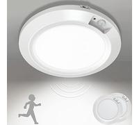 Bemexred Veilleuses LED à Piles avec Détecteur de Mouvement, Lampe Plafond à Pile Sans Fil Plafonnier LED Eclairage Intérieur pour Balcon Sous-sol Atelier Escalier Garde-Manger - 6000k, 1 pack of 2