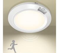Bemexred Veilleuses LED à Piles avec Détecteur de Mouvement, Lampe Plafond à Pile Sans Fil Plafonnier LED Eclairage Intérieur pour Balcon Sous-sol Atelier Escalier Garde-Manger - 3000k, Blanc Chaud