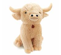 BEMIRO Peluche de bœuf des hautes terres XXL - Marron clair - Environ 80 cm | Deux couleurs au choix, doublure recy yeux en plastique scintillants, avec boucle de suspension, forme assise