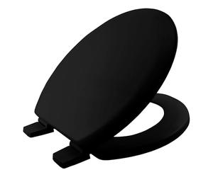 BEMIS Chicago Ultra-Fix Siège de toilette en bois avec peinture à l'eau pour un nettoyage facile Siège de toilette antidérapant avec charnières en plastique réglables Installation facile Noir