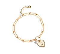 Bemoly Bracelets en or pour femme - Bracelet délicat avec initiale en forme de cœur - Bracelet à maillons - Plaqué or 14 carats - Bracelet d'amitié, Laiton, Oxyde de zirconium