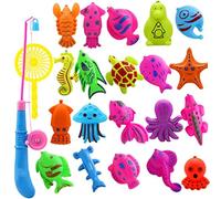 Bemonew Articles de pêche 22 pièces Jouets de pêche magnétiques pour Jouer dans l'eau Jeux Jouet Multi-Poissons pour Enfants Amusez-Vous dans Le Bain