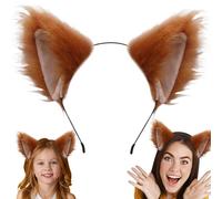 Bemonew Bandeau oreilles de chat, cerceau d'oreilles en fausse fourrure, accessoires de costume fête cosplay chat, bandeaux mignons pour filles et femmes marron