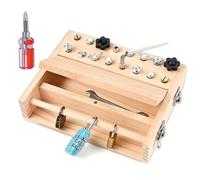 Bemonew Busy Board, Tournevis en Bois Montessori Busy Board Set avec Serrure et clé - Ensemble d'outils pour l'éducation préscolaire pour Les Enfants de 3 à 6 Ans