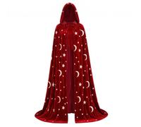 Bemonew Cape de magicien - Cape de magicien - Cape à capuche en velours - Motif étoile et lune - Pour cosplay et Halloween - Bordeaux