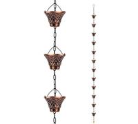 Bemonew Chaînes de pluie pour gouttières - 2,7 m - 12 tasses - Chaîne en métal pour remplacer le bec de descente de gouttière - Décoration de jardin