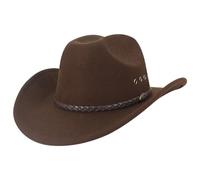 Bemonew Chapeau de cowgirl chapeau de cowboy cowgirl unisexe marron à large bord respirant western en laine avec décoration tressée idéal au quotidien pour le cosplay et les fêtes.