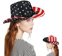 Bemonew Chapeau de cowgirl patriotique chapeau de cowboy cowgirl drapeau américain pour la fête nationale américaine du 4 juillet avec jugulaire large bord protection solaire idéal pour les voyages