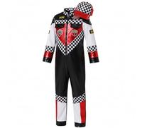 Bemonew Costume de pilote de voiture de course pour enfant Costume de pilote de voiture de course pour enfants avec casquette pour les vacances et les fêtes cosplay, motif à carreaux rouge, noir