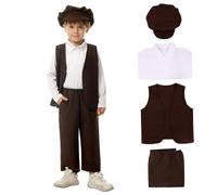Bemonew Costume victorien pour garçon de 7 à 9 ans - 1 ensemble vintage avec gilet, chapeau, pantalon, chemise - Tenue coloniale pour enfants - Taille XL