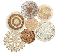 Bemonew Décor de Panier Mural Boho 7 pièces, décor Mural Rond tissé en Paille de 6 Tailles avec Crochet pour Exposition Salon Chambre à Coucher Ferme