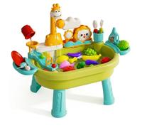 Bemonew Évier Jouet avec Eau Courante, Table de Sable et d'eau - Évier de Jeu avec recirculation électrique, fonctionnalités interactives Amusantes, Pieds Amovibles - Vert