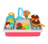Bemonew Évier Jouet, évier de Jeu pour Enfants avec Eau Courante, Ensemble de Cuisine pour Tout-Petits avec système Circulation Automatique, Rouge