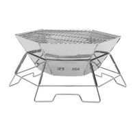 Bemonew Foyer portable pour camping, foyer hexagonal pliable en acier inoxydable avec grille à double hauteur et sac de transport pour jardin, terrasse, pique-nique