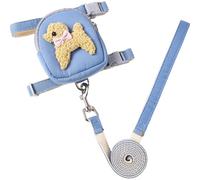 Bemonew Harnais pour chien avec poches pour chien et chat, sac à dos souple avec laisse réglable et sac à goûter, pour petits chiens et chats de 2 à 10 kg, bleu