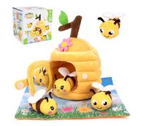 Bemonew Jouet Abeille, Ensemble de Jouets Abeille 5 pièces, Jouets sensoriels Montessori pour bébé avec Grange, hochet et Miroir, pour bébé de 1 an, Jaune
