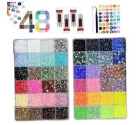 Bemonew Kit de 48 000 strass éblouissants à dos plat, ensemble de 48 grilles avec colle, pince à épiler et stylo micro