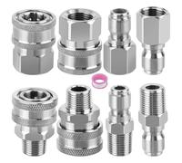 Bemonew Kit de raccordement rapide pour tuyau de nettoyeur haute pression, 8 pièces en acier inoxydable 3/8 avec ruban PTFE pour une connexion sans effort