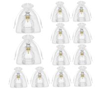 Bemonew Lot de 12 récipients à eau bénite, cadeaux de baptême en verre avec breloque en forme croix et nœud en dentelle, élégant cadeau communion dans des sacs en organza (blanc)