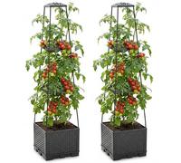 Bemonew Lot de 2 jardinières surélevées avec treillis pour plantes grimpantes - 3 niveaux empilables avec cage - Noir