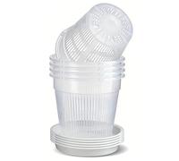 Bemonew Lot de 6 pots à orchidée avec trous et soucoupes, en plastique respirant pour rempotage avec trous et soucoupes, 14 cm, avec motif guide des racines