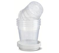 Bemonew Lot de 6 pots à orchidée avec trous et soucoupes, en plastique respirant pour rempotage avec trous et soucoupes, 14 cm, avec motif guide des racines